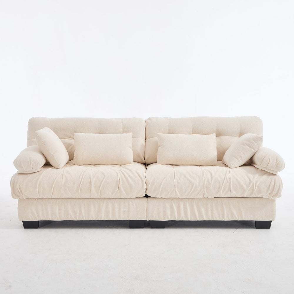 English Elm Cloud Modular Sectional Sofa Deep Seat Flannelette Upholstered Living Room Couch Beige W2120S00021