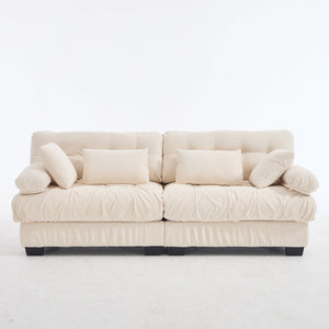 English Elm Cloud Modular Sectional Sofa Deep Seat Flannelette Upholstered Living Room Couch Beige W2120S00021
