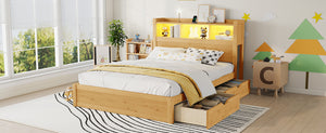 English Elm Twin Wood Storage Bed with Led Headboard Drawers and Pull Out Cabinet for Kids Natural W2593S00051