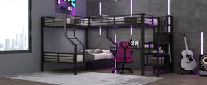English Elm Twin Over Full L-shaped Bunk Bed with Wardrobe Desk and Usb Charging Ports N7500004100B