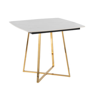 English Elm Dinette Square Ceramic Top Dining Table with Gold Metal Base for Small Spaces B202P471539