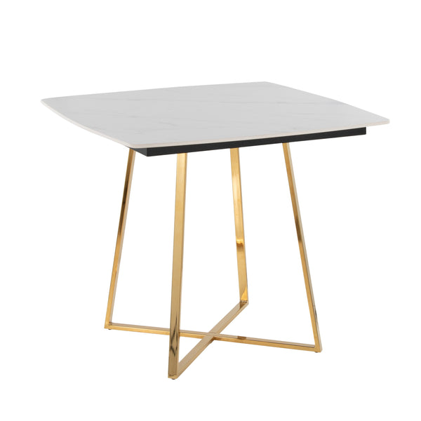 English Elm Dinette Square Ceramic Top Dining Table with Gold Metal Base for Small Spaces B202P471539