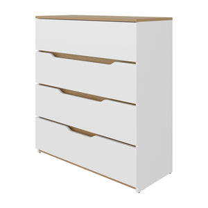 English Elm Drawer Four-Drawer Dresser 35"H in White & Light Oak — Compact, Stylish Storage with Superior Top Finish B097132891