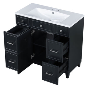 English Elm 36" Matte Black Shaker Vanity with Resin Sink Solid Wood 3 Drawer Soft Close SV000003AAB