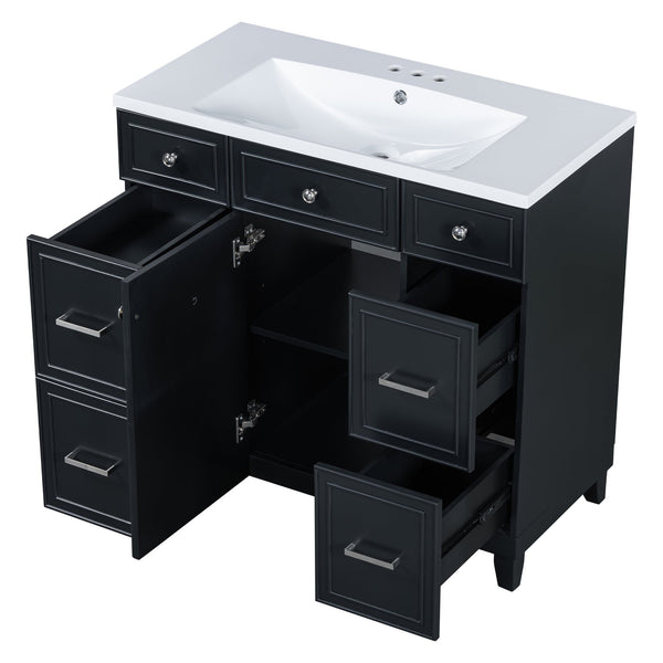 English Elm 36" Matte Black Shaker Vanity with Resin Sink Solid Wood 3 Drawer Soft Close SV000003AAB