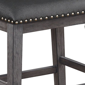 English Elm Wood and Leather Backless Counter Stools with Nailhead Trim for Kitchen Islands Set of 2 B056P417117