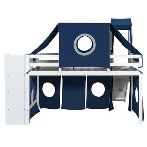 English Elm Twin Castle Loft Bed with Play Tower Pinewood Frame for Kids Bedroom Storybook LT000568AAC-1