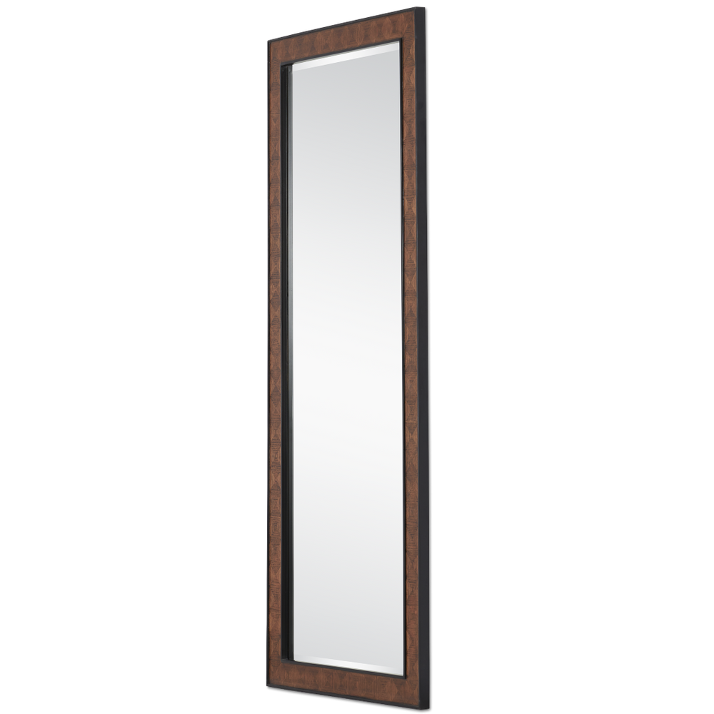 Dorian Floor Mirror - Artisan Oak Veneer Design with Diamond Patterns & Black Racing Stripes, 72" Tall