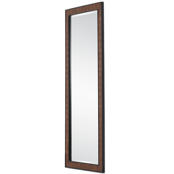 Dorian Floor Mirror - Artisan Oak Veneer Design with Diamond Patterns & Black Racing Stripes, 72" Tall