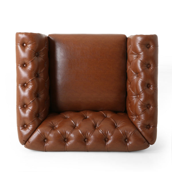 English Elm Christopher Knight Home® - CLUB Club Chair Chesterfield-Inspired Tufted PU Upholstery with Nailhead Trim, Scrolled Arms, Turned Legs Light Brown 39.25 L x 34.25 W x 25 H 72069.00COGN