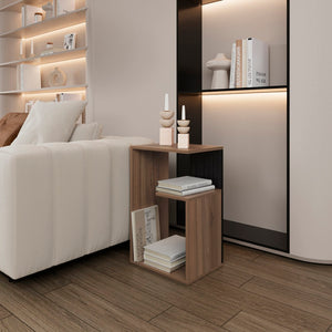 English Elm Side Table Sallis - Modern Macadamia & Espresso Accent Table For Living Room & Bedroom Use B092P309184-GIGA