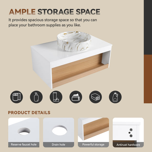English Elm 36" Floating Bathroom Vanity Light Oak Modular Cabinet with Gel Coat Integrated Sink Gold+White,White + Light Oak W3450S00063