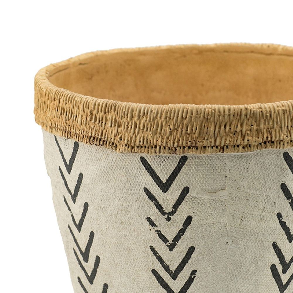 English Elm Set Of 2 Stylish White & Brown Cement Planters With Bold V Pattern For Indoor/Outdoor Plants W2078P322889-GIGA