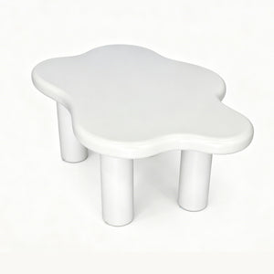 English Elm 40-inch Cloud Shaped Coffee Table Sculptural Mdf Top with Tapered Legs for Living Rooms White W3935S00003