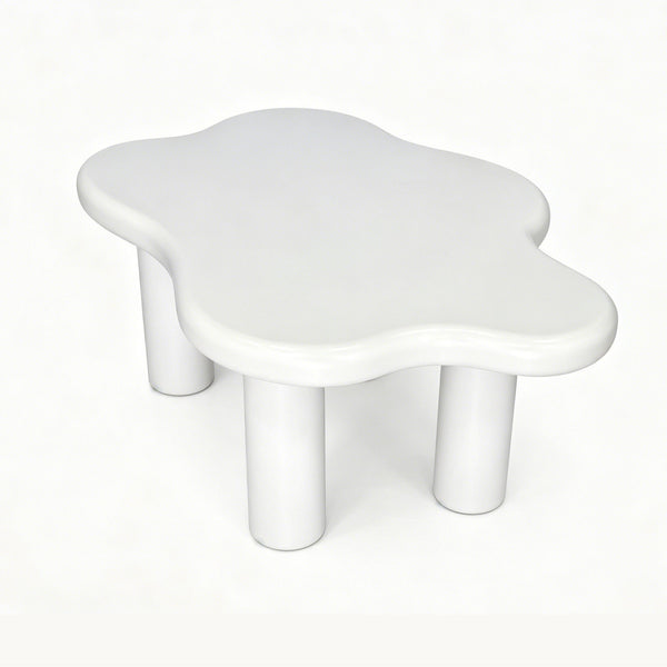 English Elm 40-inch Cloud Shaped Coffee Table Sculptural Mdf Top with Tapered Legs for Living Rooms White W3935S00003