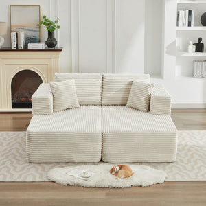 English Elm 106" Cloud Sectional Couch - Modular Double Chaise Sofa In Plush Beige Corduroy For Ultimate Comfort W1143S00027