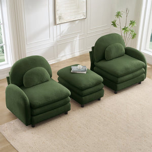 English Elm Teddy Fleece Modular Loveseat with Ottoman Curved Sculptural Sofa for Living Room Green W5656S00077
