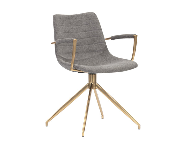 Sunpan Andres Swivel Dining Armchair – Elegant Industrial Design with Gold Legs for Stylish Dining Spaces Belfast Koala Grey