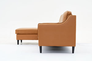 English Elm 94.5 Inch L-Shaped Genuine Leather Sofa With Left Chaise Lounge - Modern Tan Sectional Comfort W791S00022