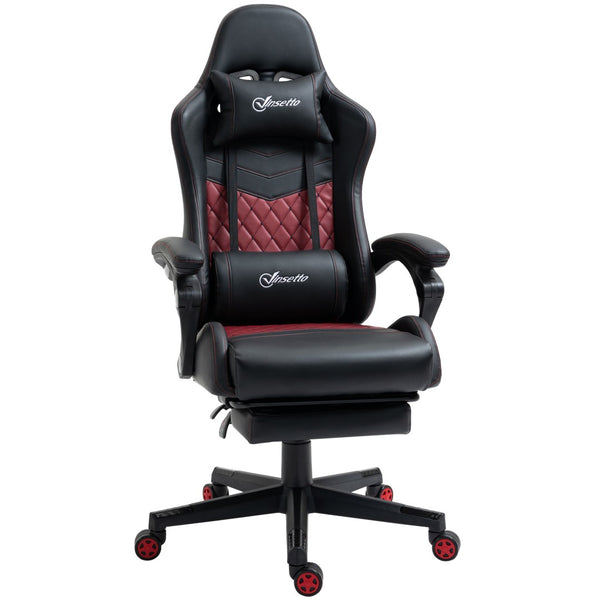 English Elm Vinsetto Racing Gaming Chair - Ergonomic Pu Leather Recliner With Lumbar Support & Footrest, Black W2225P217512-GIGA