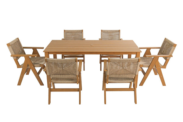 English Elm 68.9-inch Outdoor Rectangular Dining Table Hips Wood Grain Seats Six with Umbrella Hole W2085P364122