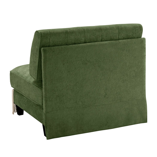English Elm Armless Tufted Velvet Fleece Modular Sofa with Tassel Skirt for Elegant Living Rooms Green W714P450852