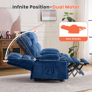 English Elm Dual Motor Large Power Lift Recliner Chair with Waist Kneading & Heat, Extended Footrest, USB Ports Blue W1521S00073