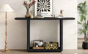English Elm Mirod Acacia Veneer Console Table with U-base and Curved Edges for Entryway N760P237958B