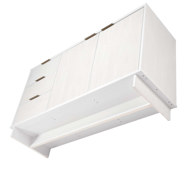 English Elm Granville 55" Sideboard in White Solid Wood with Ribbed Drawers, Gold Handles, 3 Shelves, 50" TV Ready B365S00114