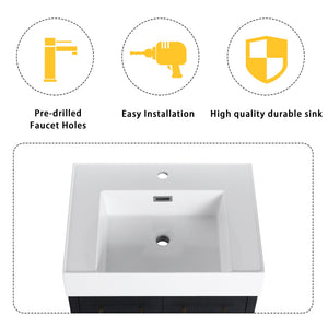 English Elm 60 Inch Freestanding Bathroom Vanity With Modern Resin Sink, Soft-Close Doors & Ample Storage Space W999S00299