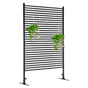 English Elm 71.26''x46.65'' Freestanding Steel Slatted Patio Privacy Screen Matte Black Outdoor Panel W1422P270178