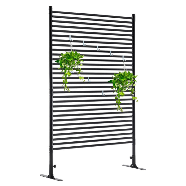 English Elm 71.26''x46.65'' Freestanding Steel Slatted Patio Privacy Screen Matte Black Outdoor Panel W1422P270178