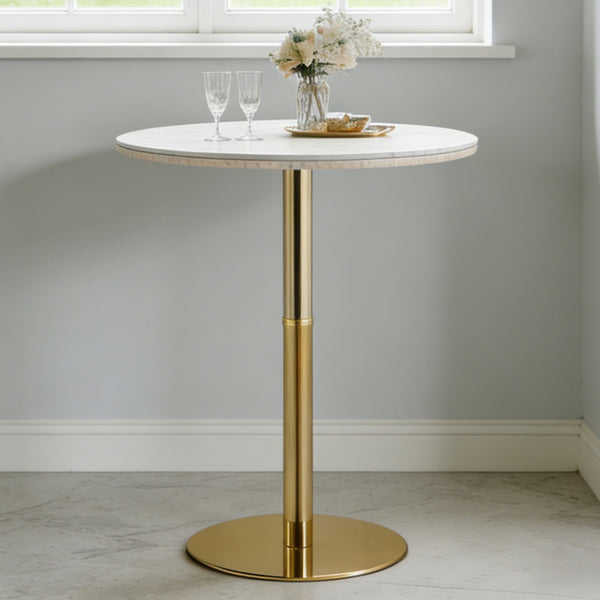 English Elm Rock Slab Round Bar Table with Gold Stainless Steel Base for Modern Home Entertaining W2920P443467