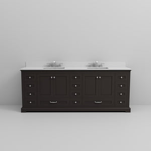 English Elm Espresso Double Bath Vanity 84 in W x 22 in D with Cultured Marble Top, Soft-Close Drawers, Faucet Set B2731P258441