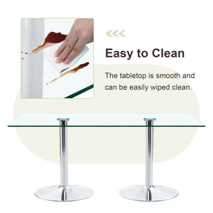 English Elm Table and Chair Set Tempered Glass Top with Silver Metal Frames Seats 8 Dining White+Silver W1151S04765