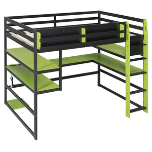 English Elm Full Size Gaming Loft Bed with Rgb Lights Wraparound Shelves and Built-in Usb Ports Green LT000299AAF