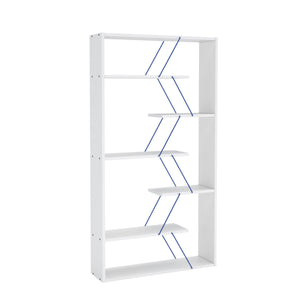 English Elm Furnish Modern 5-Tier Wood Frame Etagere with Blue Metal Open Shelves — Sturdy Industrial Bookcase Organizer B029P328570