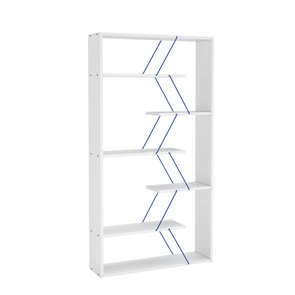 English Elm Furnish Modern 5-Tier Wood Frame Etagere with Blue Metal Open Shelves — Sturdy Industrial Bookcase Organizer B029P328570