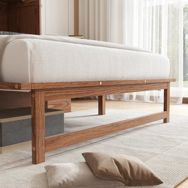 English Elm Full Size Pine Cabinet Murphy Bed with Usb Charging Side Shelves for Guest Rooms W504S00221