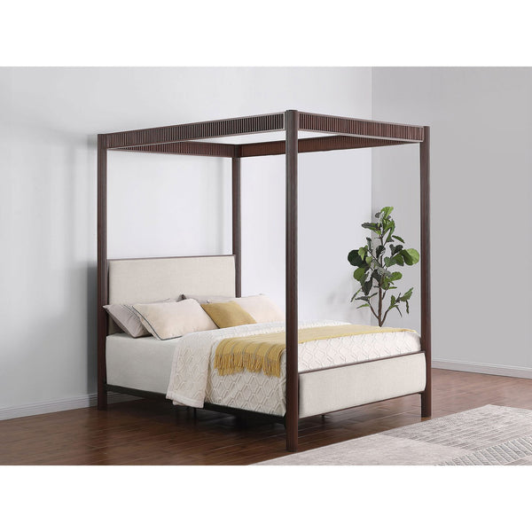 English Elm Tova Eastern King Canopy Bed with Upholstered Panels and Grooved Metal Posts B062P451993