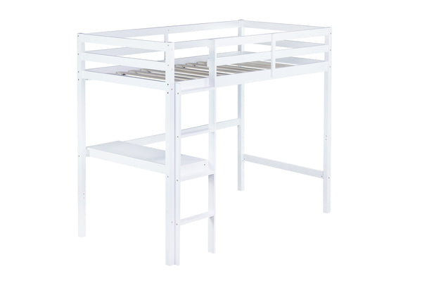 English Elm Twin High Loft Bed with Built-In Desk and Ladder — Space-Saving Rubberwood Study & Sleep Solution White W504P206979