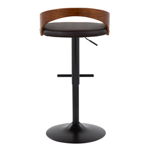 English Elm Grotto Adjustable Barstool Set Of 2 - Stylish Black Metal, Walnut Wood & Brown Faux Leather Swivel Comfort B202S00922