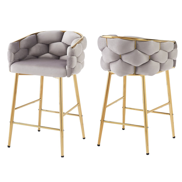 English Elm Christopher Knight Home® - 28'' Velvet Counter Stools Set of 2 with Gold Iron Frame, Plush Back & Footrest for Kitchen Grey N780P199861G