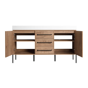 English Elm 60" Freestanding Double Sink Bathroom Vanity with Soft-close Doors and Three Drawers W999S00528