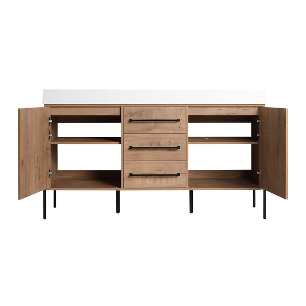 English Elm 60" Freestanding Double Sink Bathroom Vanity with Soft-close Doors and Three Drawers W999S00528