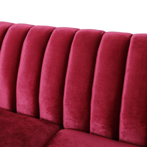 English Elm 3-seater Velvet Sofa with Button Tufting Shell Arms and Tapered Legs for Living Room Wine Red 66957.00ANVLTWINE_66957.00BNVLTWINE