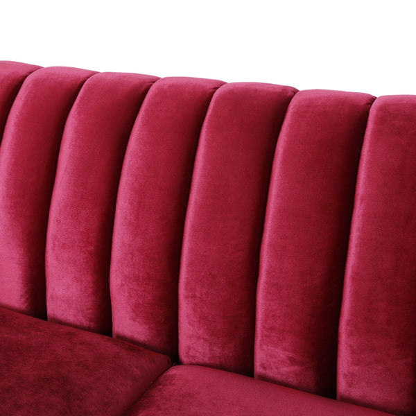 English Elm 3-seater Velvet Sofa with Button Tufting Shell Arms and Tapered Legs for Living Room Wine Red 66957.00ANVLTWINE_66957.00BNVLTWINE