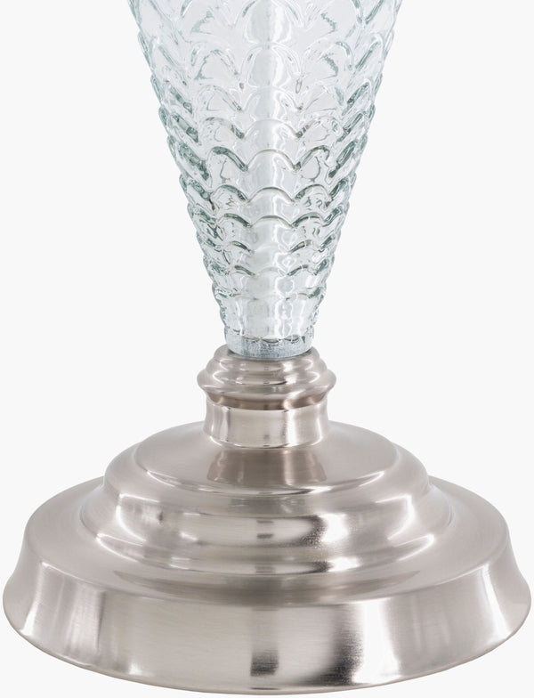 Surya Felicia Accent Table Lamp - 29" Tall Glass Body, Sturdy Metal Base, Modern Elegance For Any Room Body, Clear,Base, Metallic ,Brass,Shade, White,Finial, Metallic ,Brass,Harp, Metallic ,Brass,Cord, Translucent Glass,Iron,Linen,Polyester,Iron Fca-001