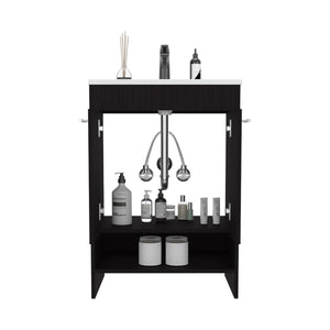 English Elm Lorenzo Compact 60cm Black Wengue Floor Vanity – 4 Drawers, 2 Open Shelves, Freestanding Style B070P337153
