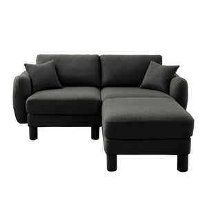 English Elm Boucle Chic 2-Seater Loveseat Sofa With Shell-Shaped Armrests & Removable Ottoman In Dark Gray W3041S00299